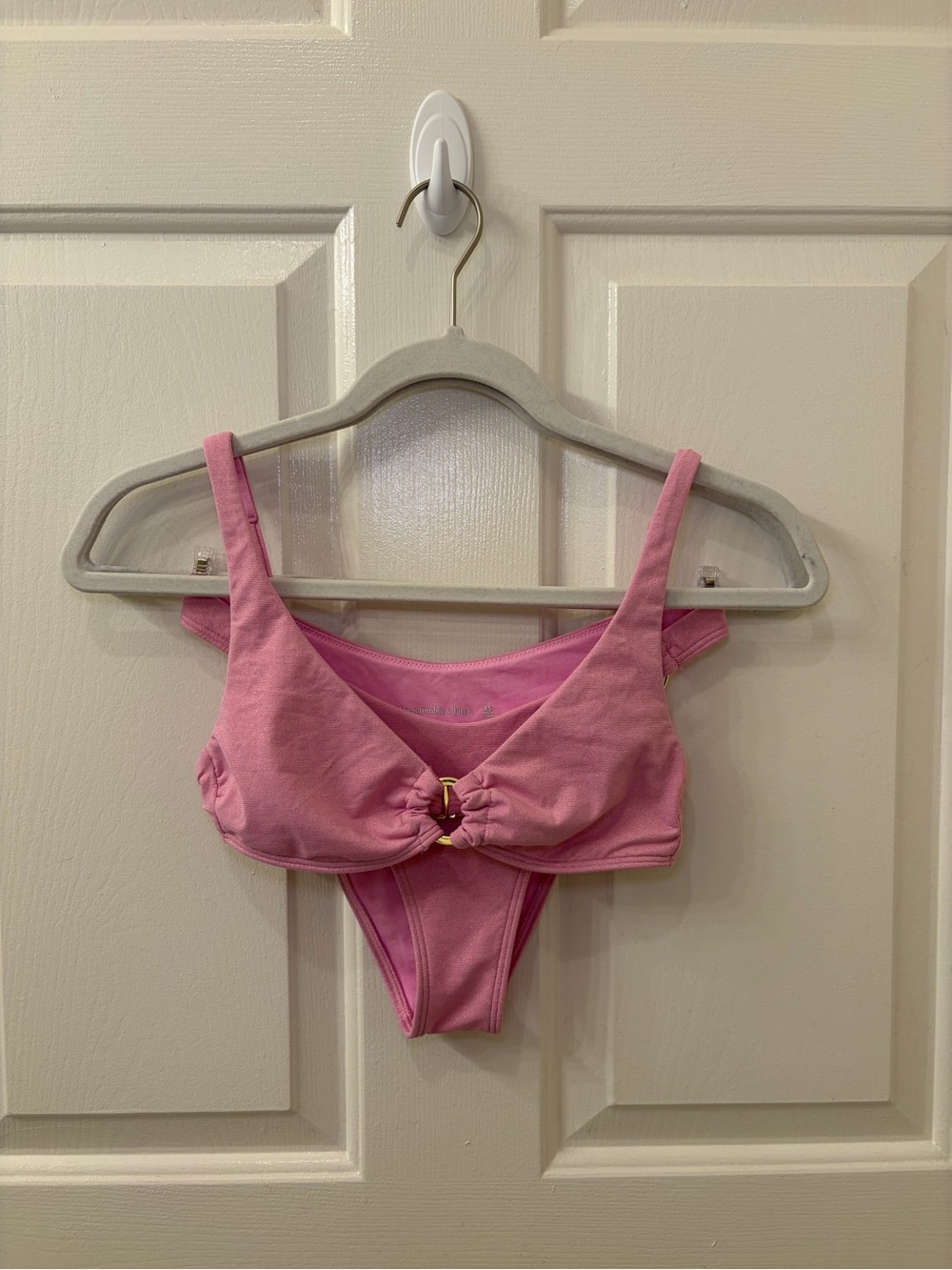 Abercrombie & Fitch Pink sparkle wide strap bikini and high leg cheeky bottoms